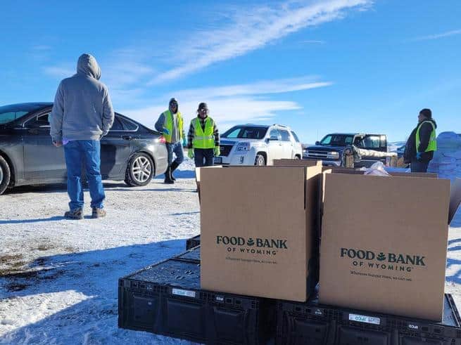 outdoor mobile food pantry in the winter
