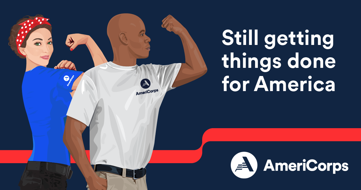 illustration of AmeriCorps volunteers flexing muscles