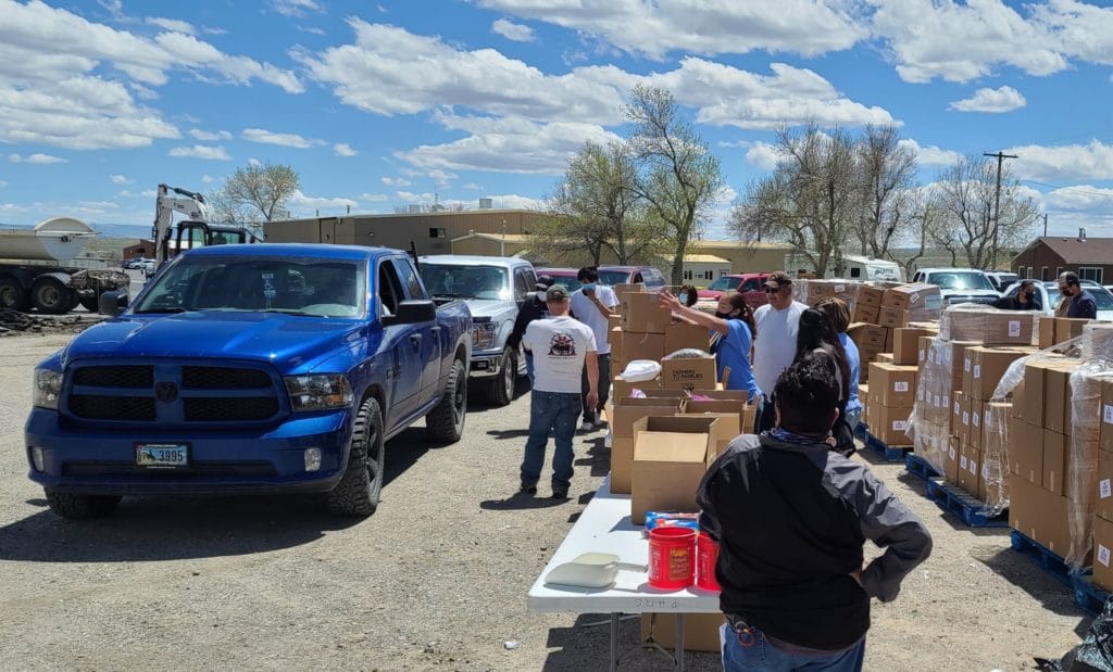 mobile food pantry volunteers on the Wind River Indian Reservation