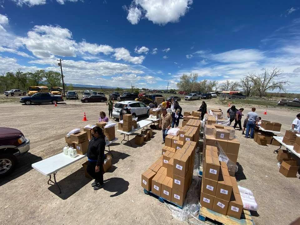 aerial shot of a mobile food pantry on the Wind River Indian Reservation