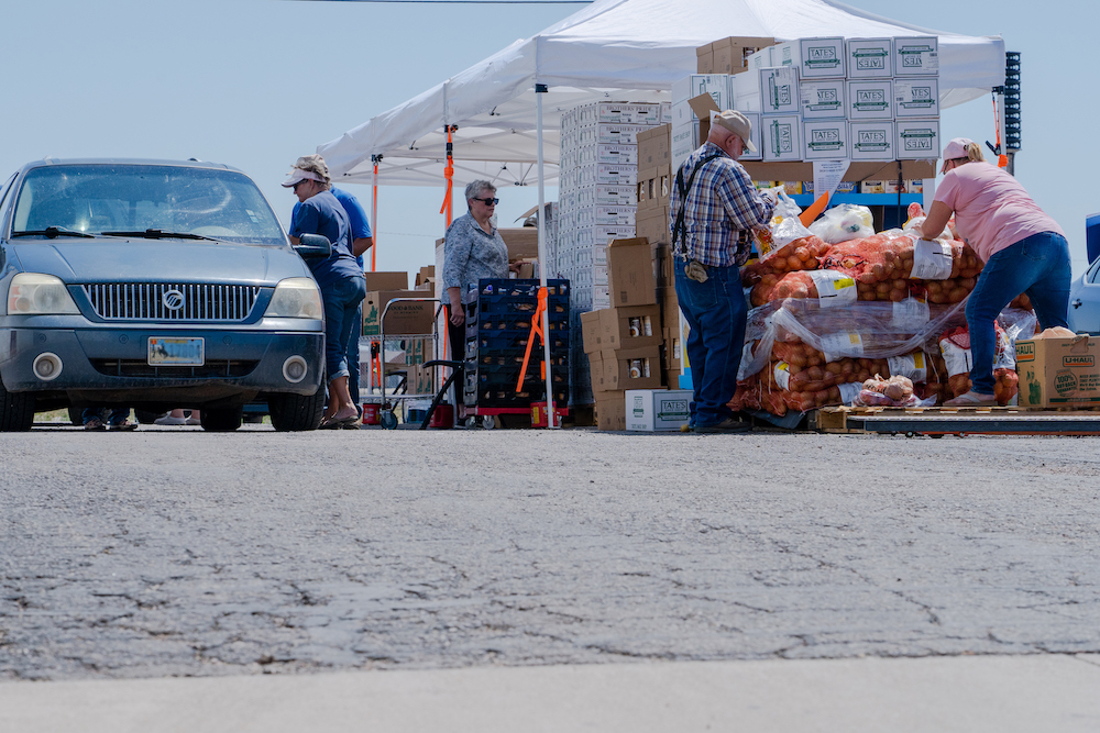 An outdoor, mobile food pantry in Wyoming