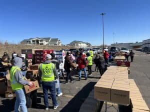 volunteers at Rock Springs Wyoming distributing food for food bank of Wyoming