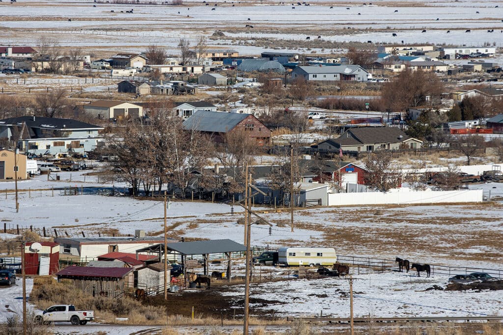 Bird's eye view of the town of Lyman, WY.