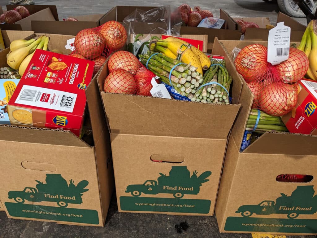 Boxes overflowing with produce.