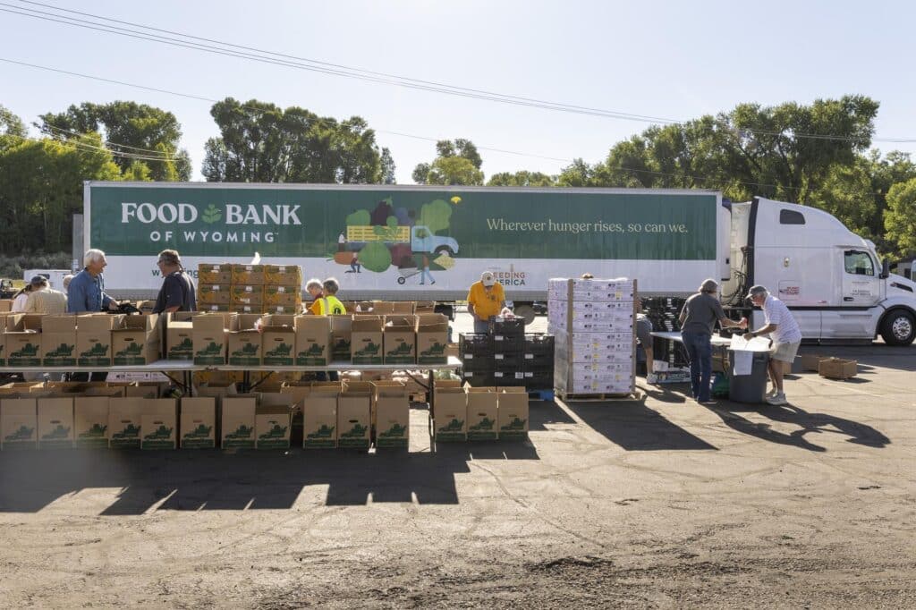 Food Bank of Wyoming truck at a food distribution.